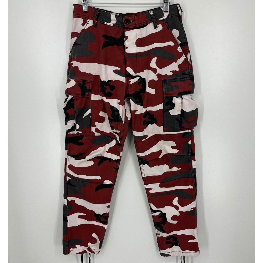 Unbranded Mens Red White Black Camo Cargo Pants Small Regular BDU Tactical